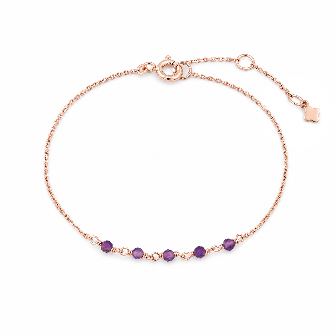Armband "Mia" mit facettierten Amethyst-Steinen, rosévergoldetes 925 Sterling Silber
