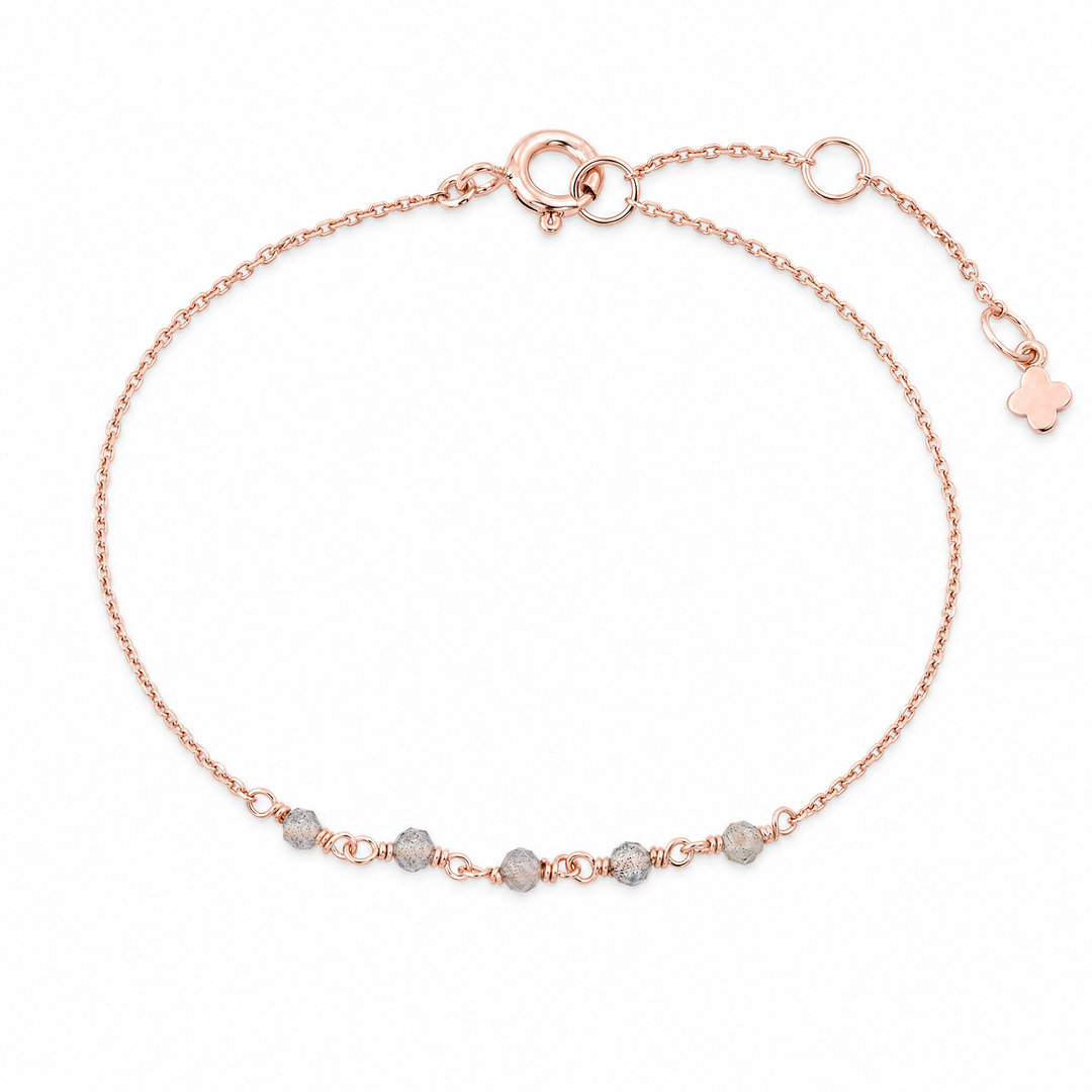 Armband "Mia" mit facettierten Labradorit-Perlen an rosévergoldeter Ankerkette