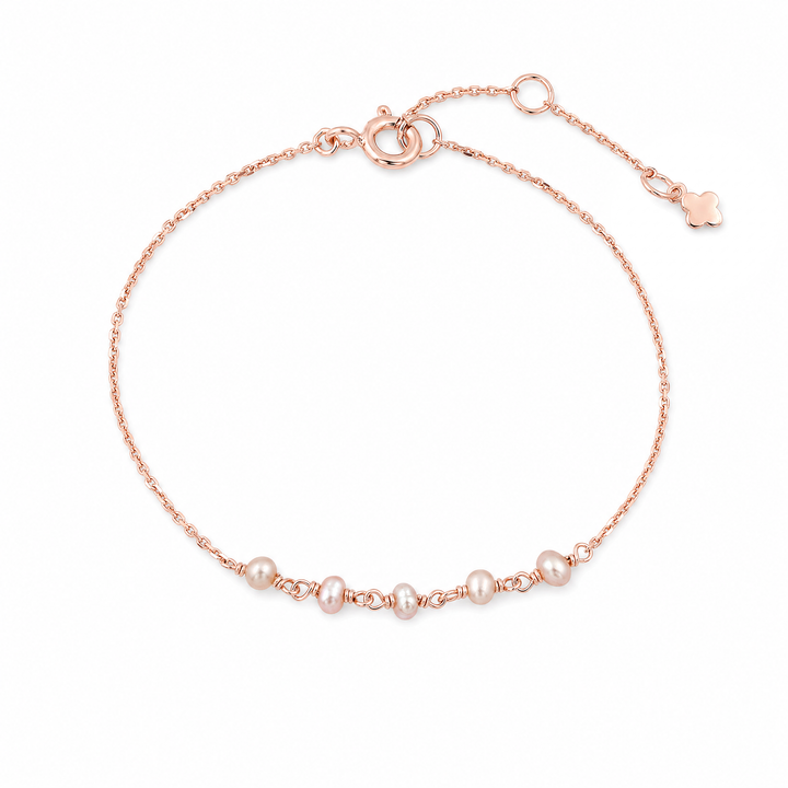 Armband "Mia" mit rosa Perlen an rosévergoldeter Ankerkette