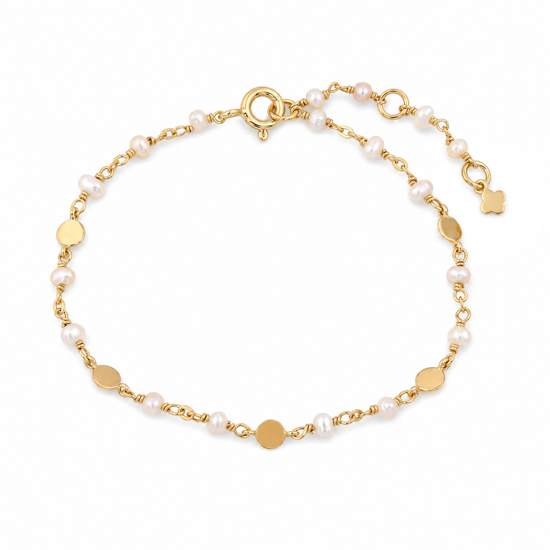 Armband „Marbella“ mit weißen Perlen, Sterling Silber vergoldet