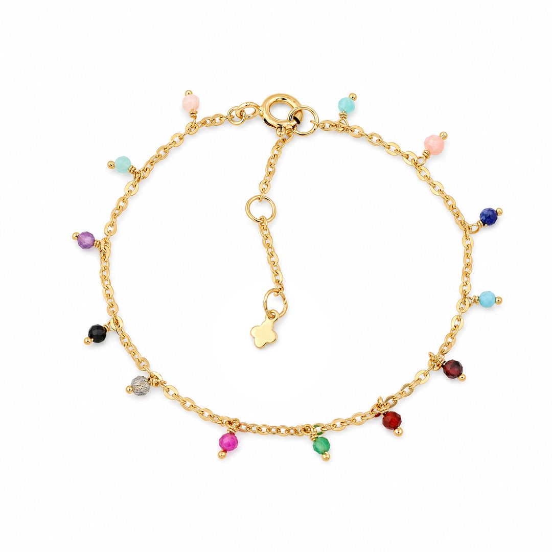 Armband "Goccia" mit buntem Edelstein-Mix, vergoldetes Sterling Silber