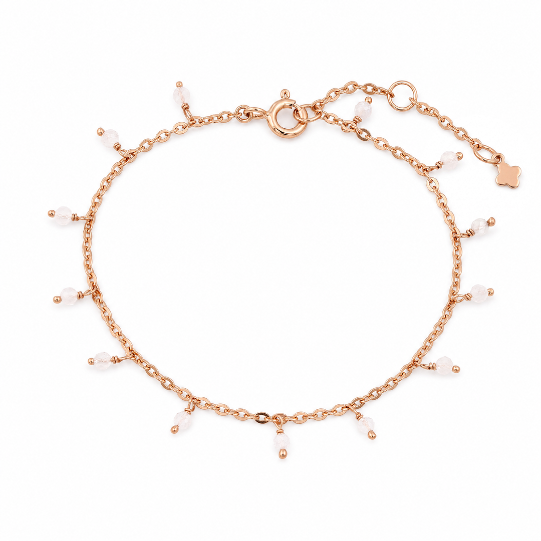 Armband "Goccia" mit Regenbogen-Mondstein, rosévergoldetes Sterling Silber