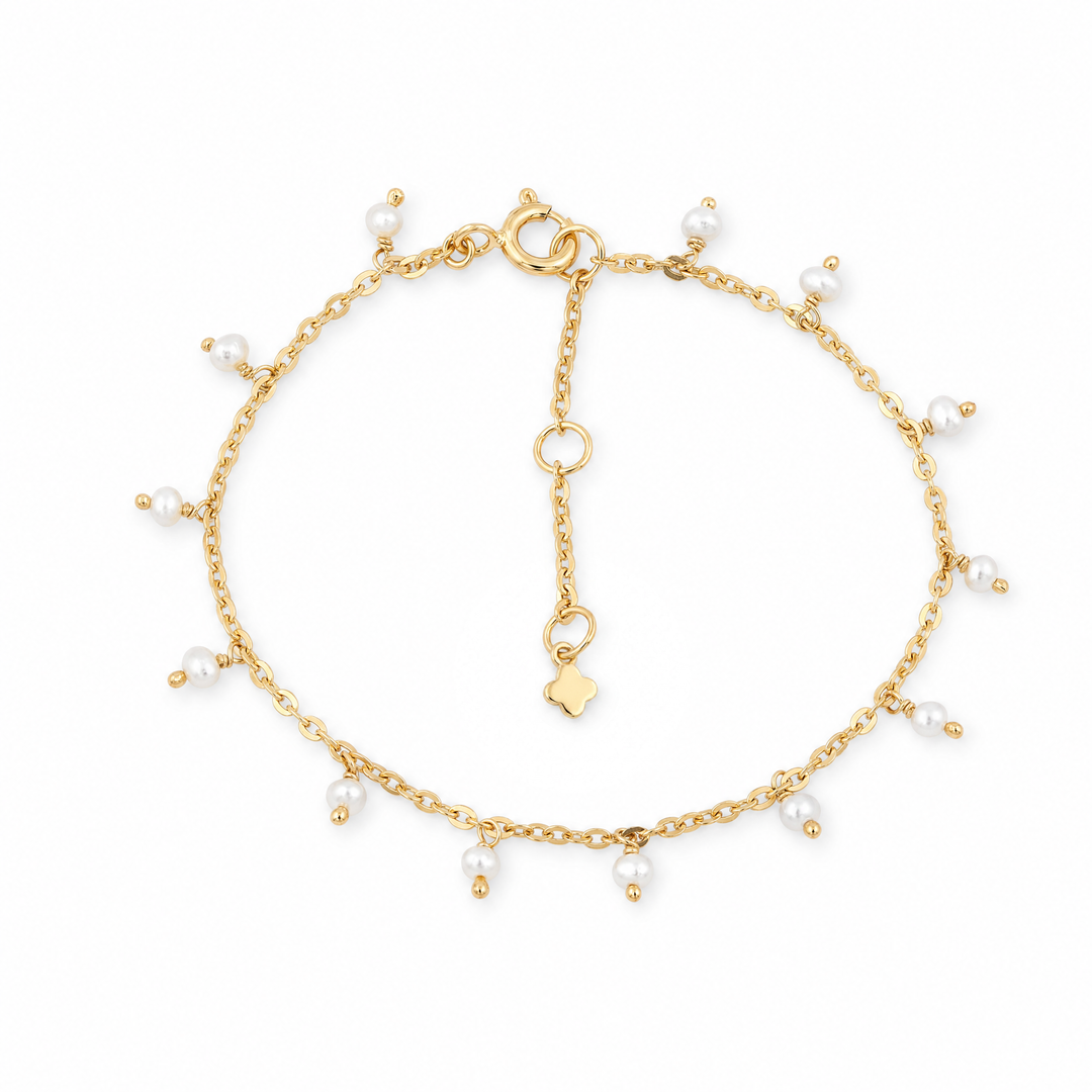 Armband "Goccia" mit weißen Perlen, vergoldetes Sterling Silber