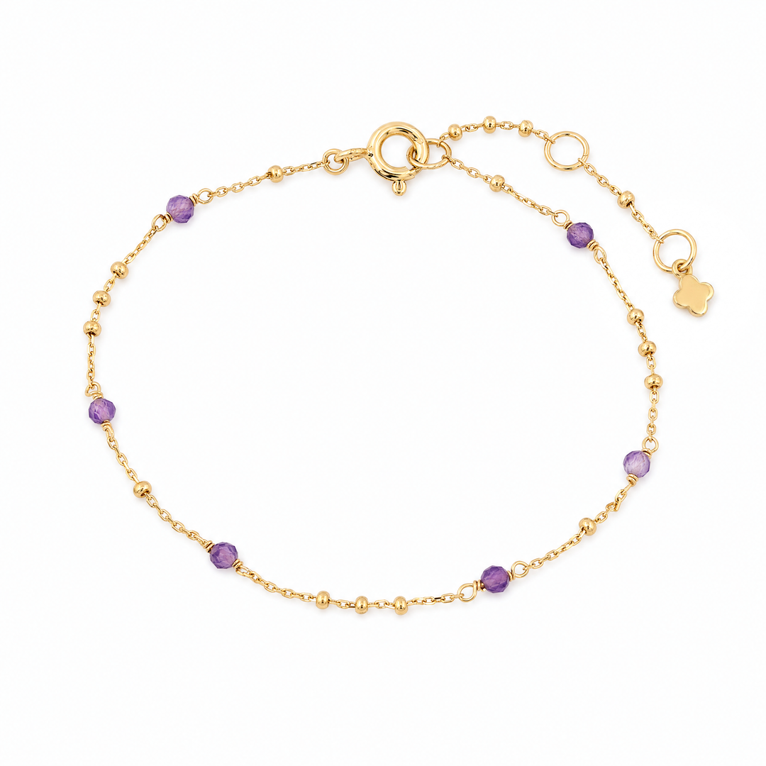 Armband "Sorrento" mit violetten facettierten Amethyst-Perlen an vergoldeter Kugelkette
