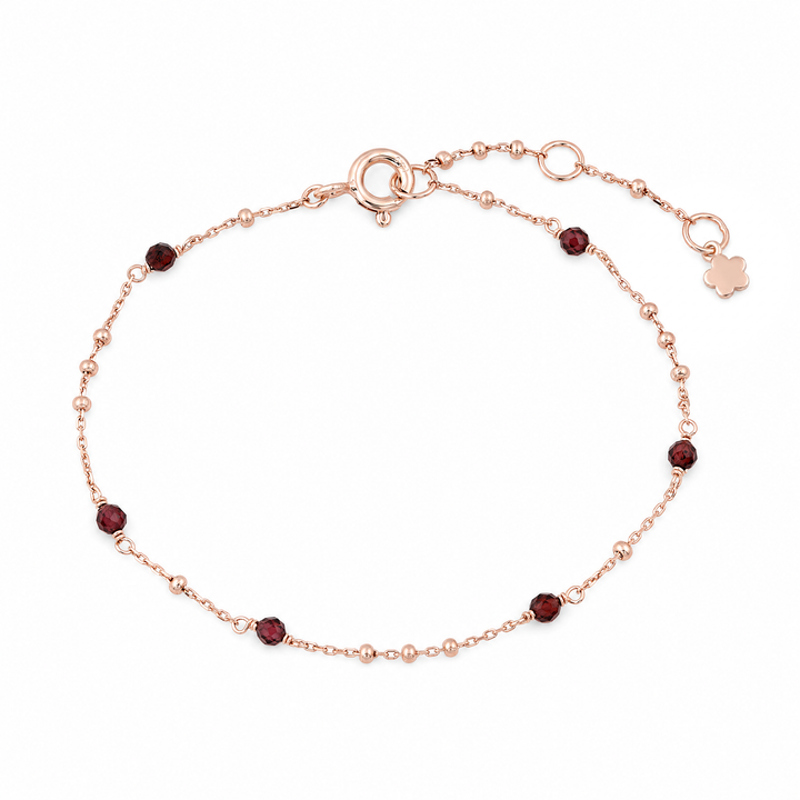 Armband "Sorrento" mit roten facettierten Granat-Perlen an rosévergoldeter Kugelkette