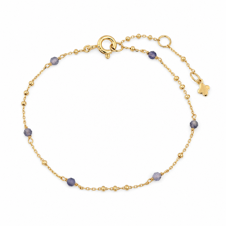 Armband "Sorrento" mit blauvioletten facettierten Iolith-Perlen an vergoldeter Kugelkette