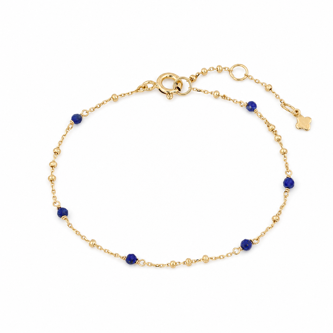 Armband "Sorrento" mit blauen facettierten Lapislazuli-Perlen an vergoldeter Kugelkette