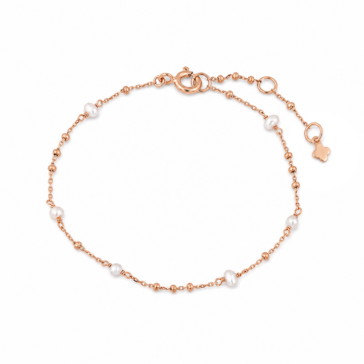Armband "Sorrento" mit weißen Perlen an rosévergoldeter Kugelkette