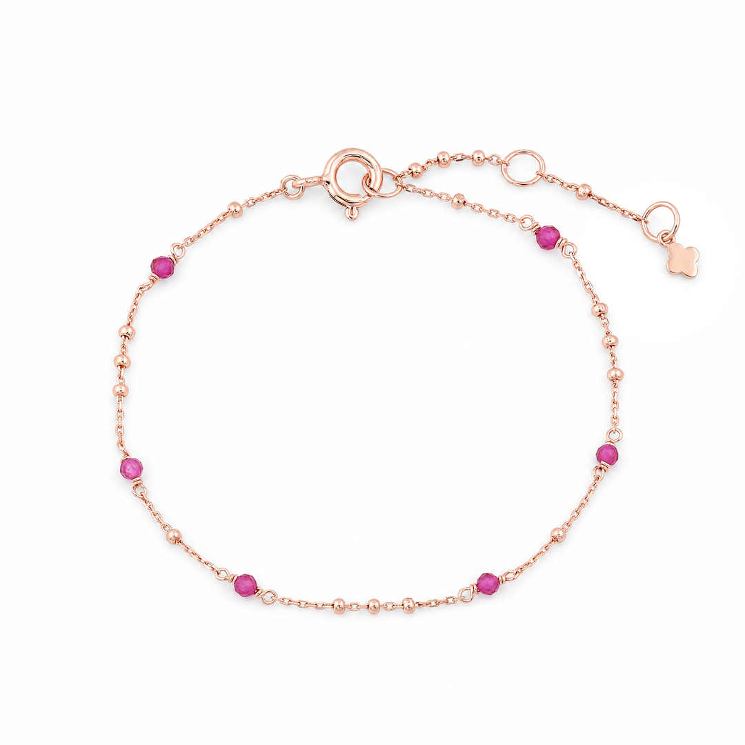 Armband "Sorrento" mit pinkroten facettierten Rubin-Perlen an rosévergoldeter Kugelkette