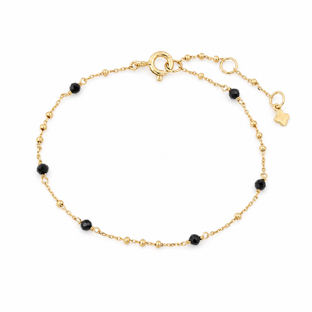 Armband "Sorrento" mit schwarzen Spinell-Perlen an vergoldeter Kugelkette