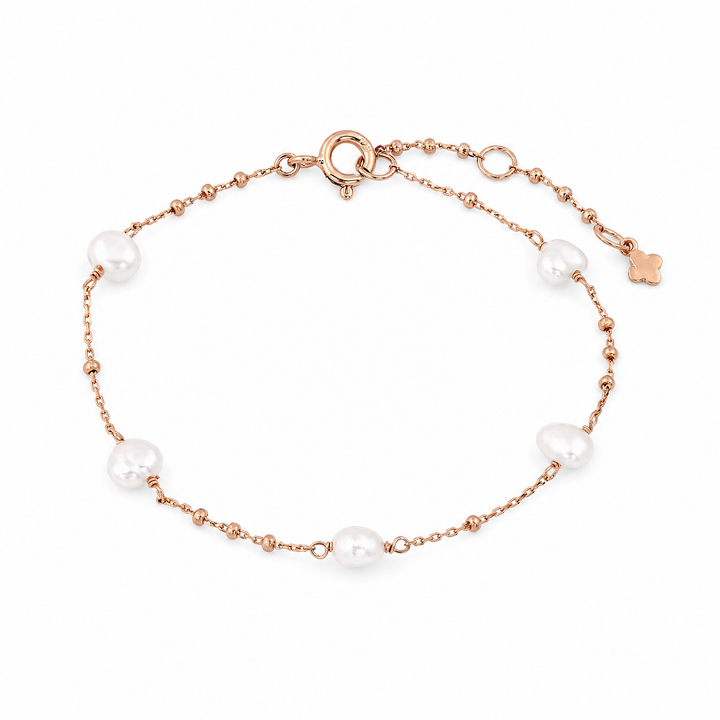 Armband "Bianca" mit weißen Barockperlen an rosévergoldeter Kugelkette