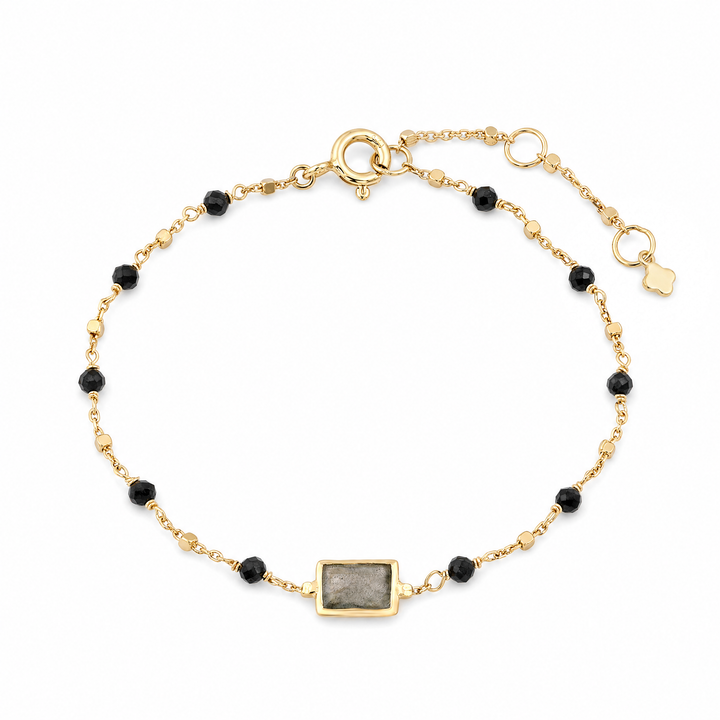 Armband „Laguna“ mit Labradorit und schwarzem Spinell, Sterling Silber vergoldet