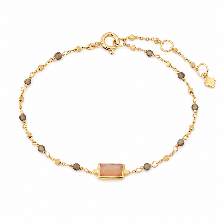 Armband „Laguna“ mit Pfirsich-Mondstein und Rauchquarz, Sterling Silber vergoldet