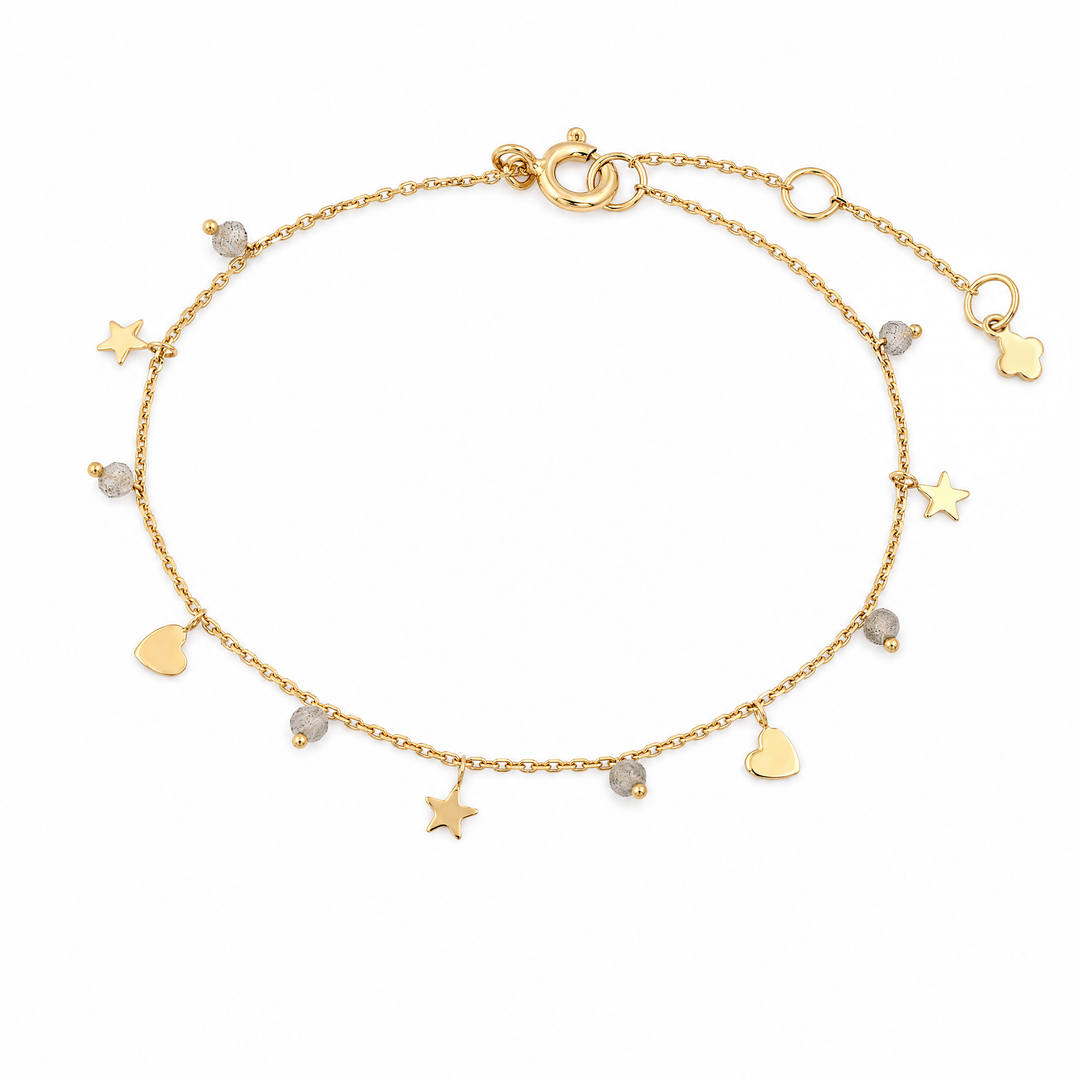 Armband "Cuore" mit Labradorit, vergoldetes Sterling Silber