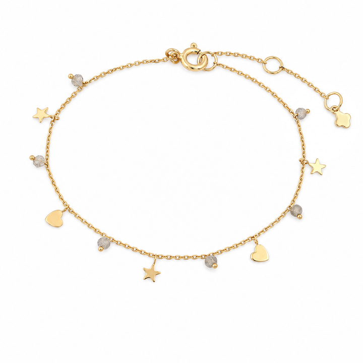 Armband "Cuore" mit Labradorit, vergoldetes Sterling Silber