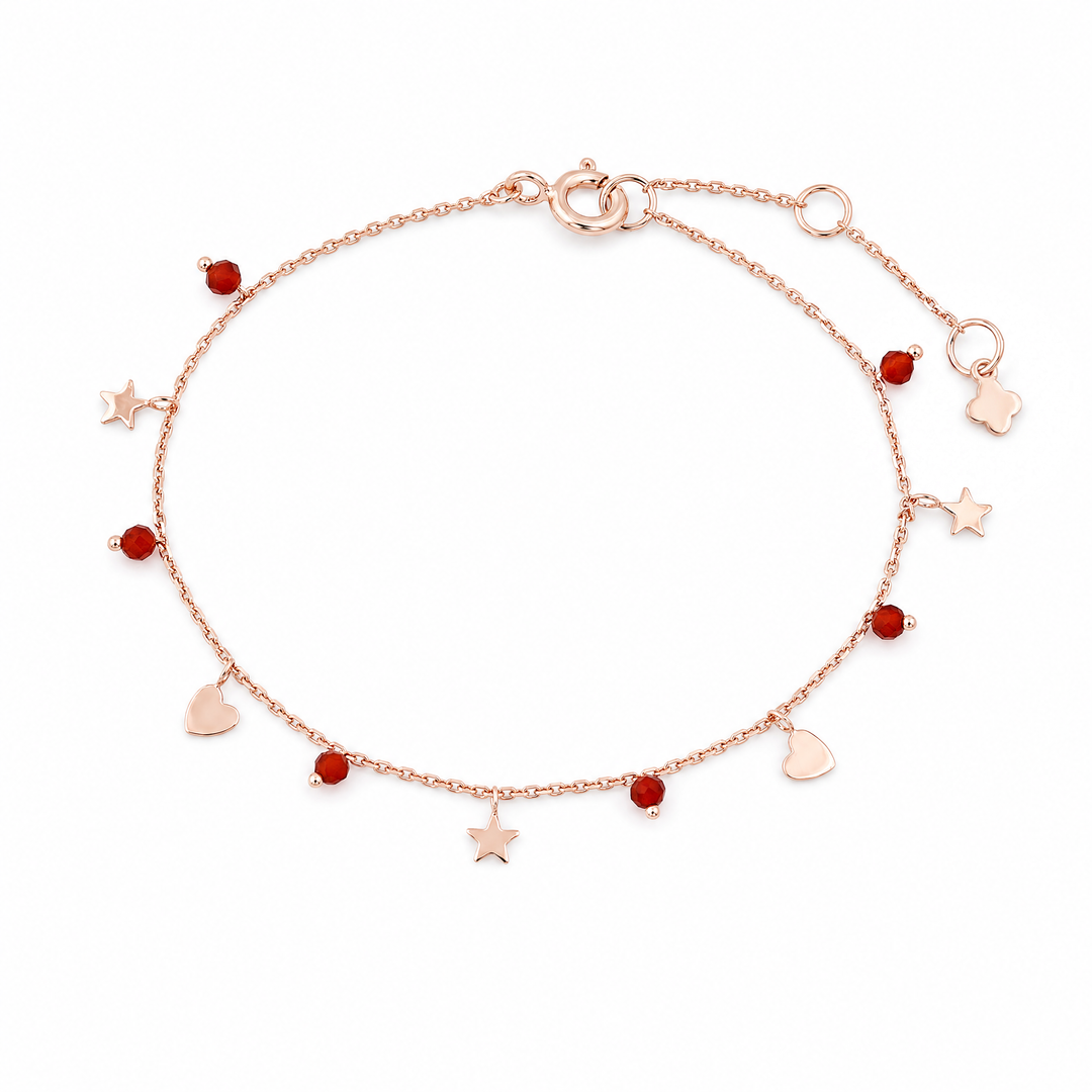 Armband "Cuore" mit rotem Onyx, rosévergoldetes Sterling Silber