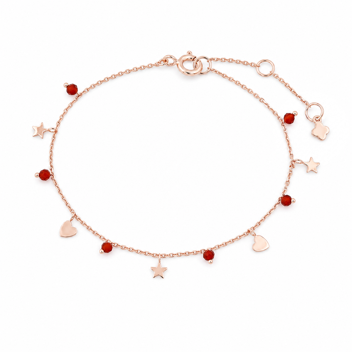 Armband "Cuore" mit rotem Onyx, rosévergoldetes Sterling Silber