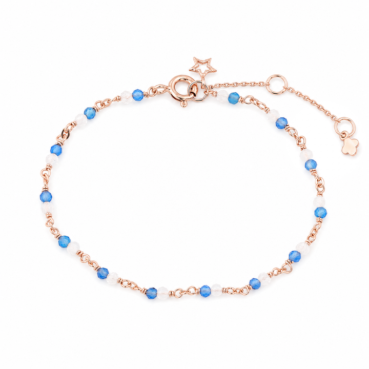 Armband "Riviera" mit blauem Chalcedon und Regenbogen-Mondstein, rosévergoldetes Sterling Silber