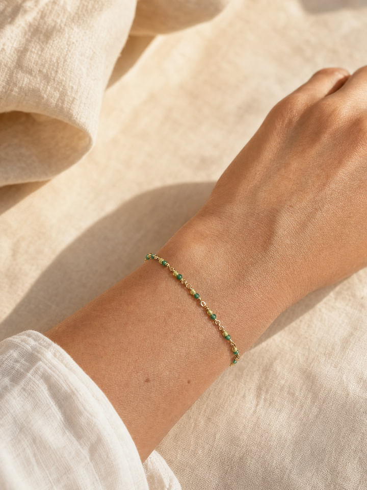 Armband "Riviera" mit grünem Onyx und gelbem Achat, vergoldetes Sterling Silber – Detailansicht