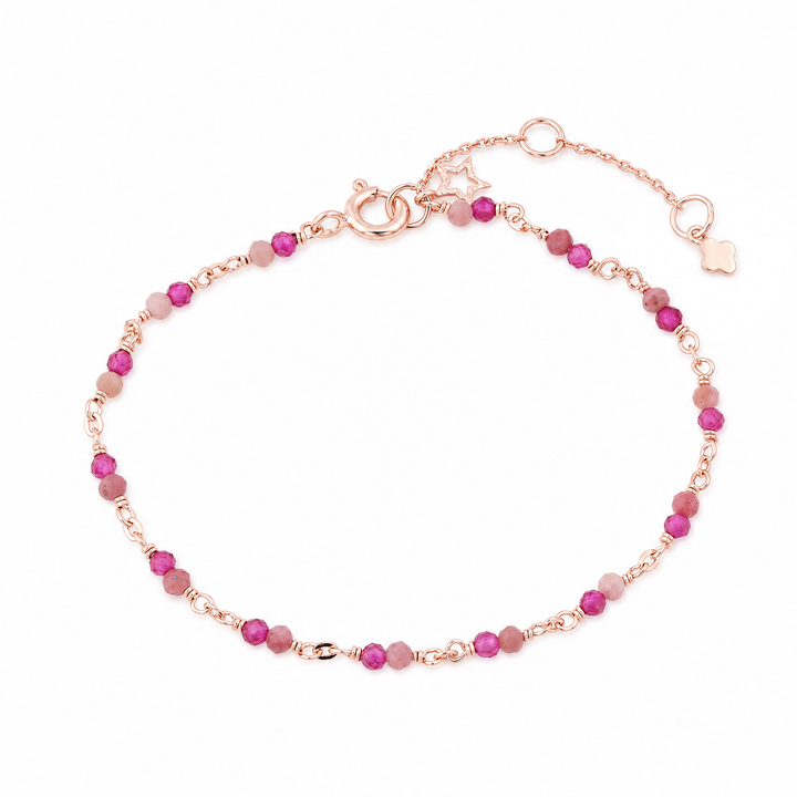 Armband "Riviera" mit Rhodonit und synthetischem Rubin, rosévergoldetes Sterling Silber