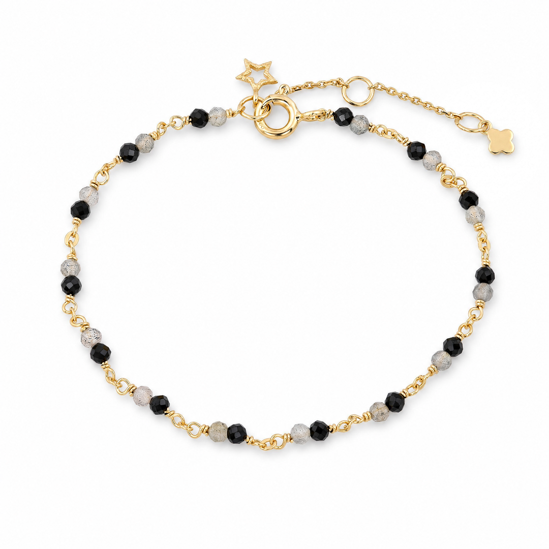 Armband "Riviera" mit schwarzem Spinell und Labradorit, vergoldetes Sterling Silber