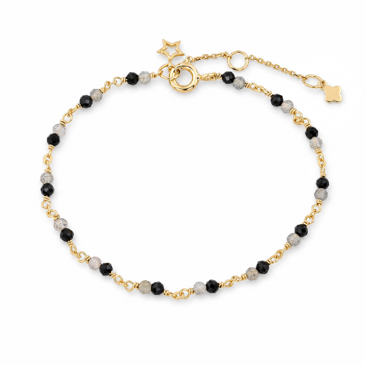 Armband "Riviera" mit schwarzem Spinell und Labradorit, vergoldetes Sterling Silber