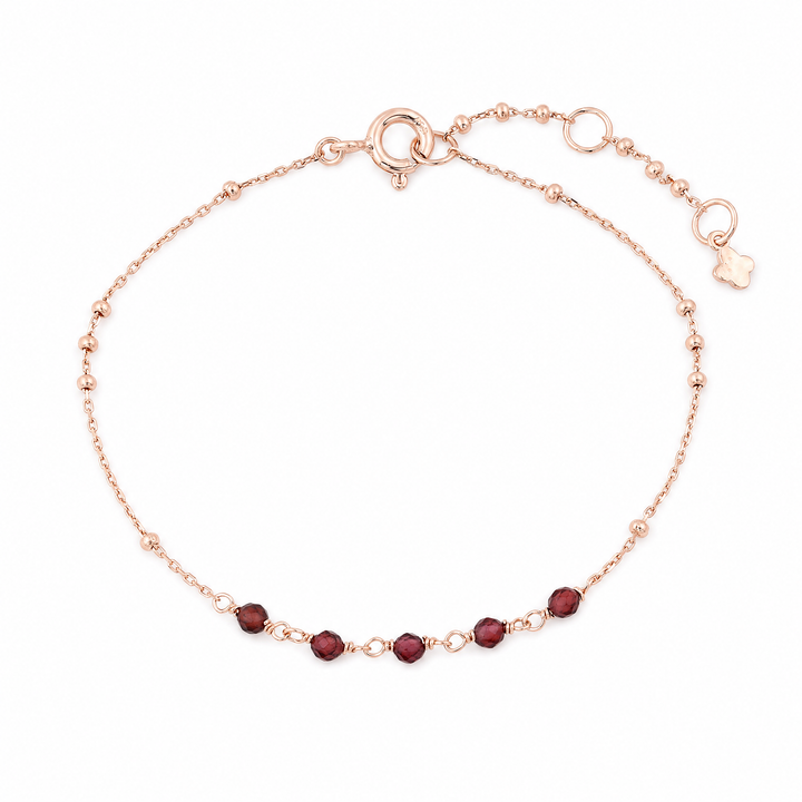 Armband "Siena" mit roten facettierten Granat-Perlen an rosévergoldeter Kugelkette