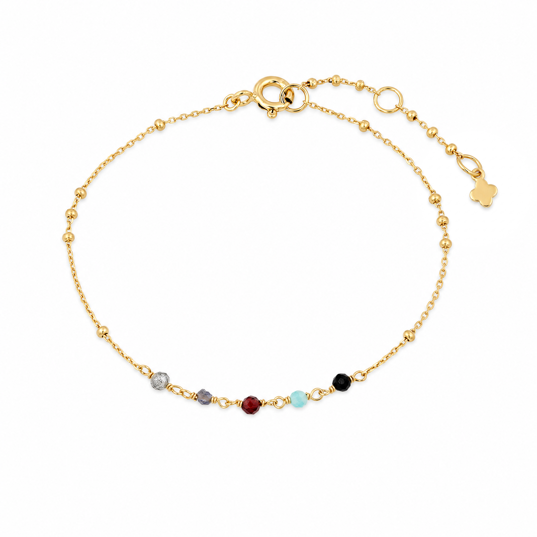Armband "Siena" mit bunten facettierten Edelstein-Perlen an vergoldeter Kugelkette