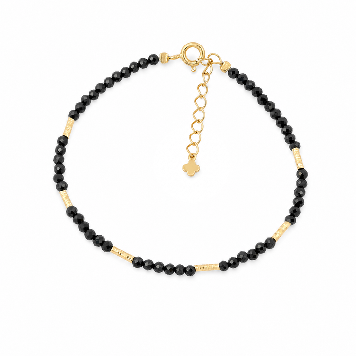 Armband "Marea" mit schwarzen facettierten Spinell-Perlen und vergoldeten Röhrchen