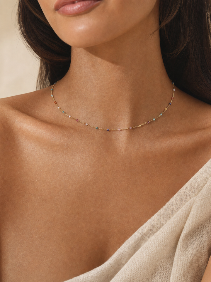 Halskette "Stellina" mit bunten Zirkonia, Sterling Silber 925 vergoldet – Detailansicht