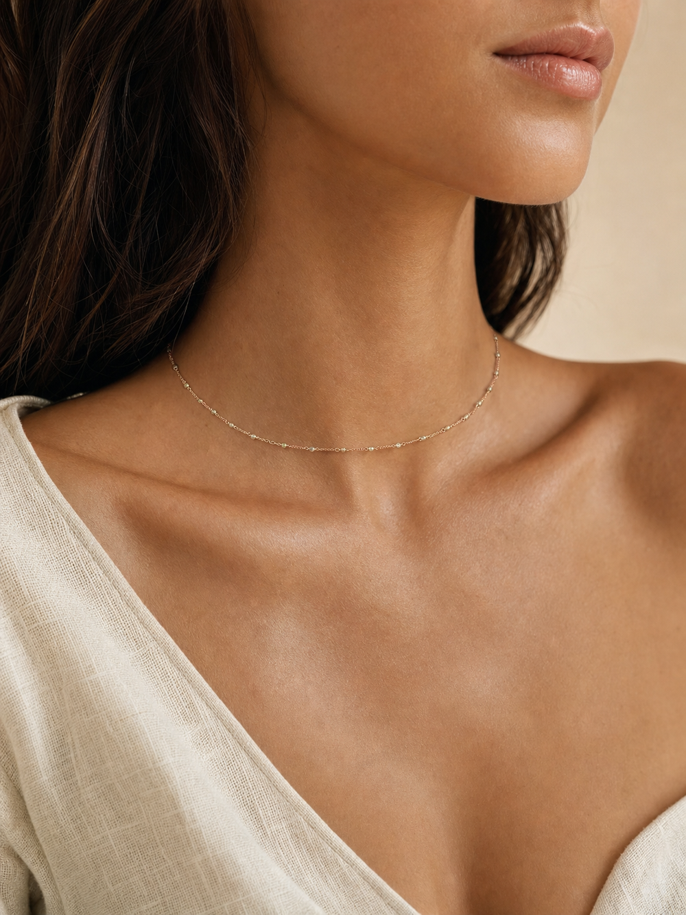 Halskette "Stellina" mit Peridot, Sterling Silber 925 rosévergoldet – Detailansicht