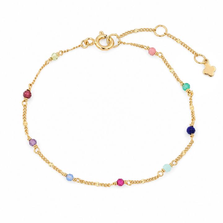 Armband "Alba" mit bunten facettierten Edelsteinen und goldenen Stäbchen, vergoldet