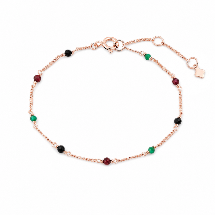 Armband "Alba" mit Spinell-, Granat- und Onyx-Steinchen an rosévergoldeter Kette