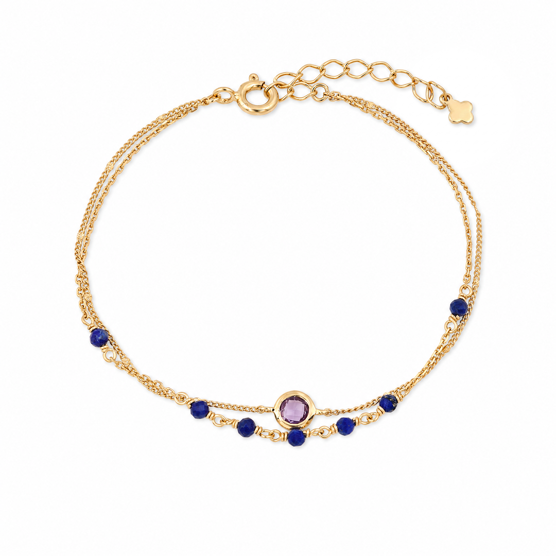 Armband „Duetto“ mit Amethyst und Lapislazuli, Sterling Silber vergoldet