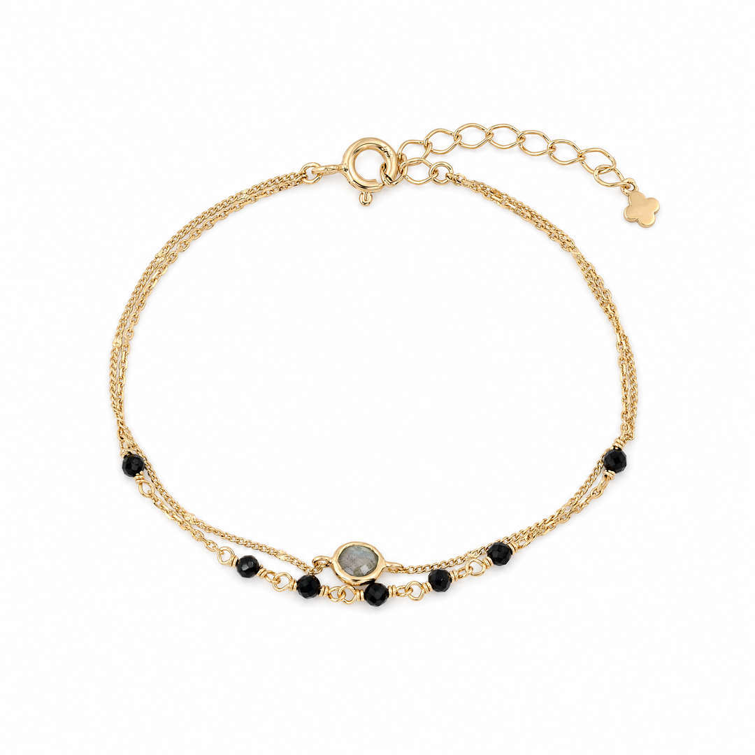 Armband „Duetto“ mit Labradorit und schwarzem Spinell, Sterling Silber vergoldet