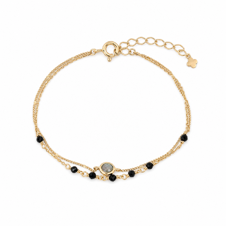 Armband „Duetto“ mit Labradorit und schwarzem Spinell, Sterling Silber vergoldet