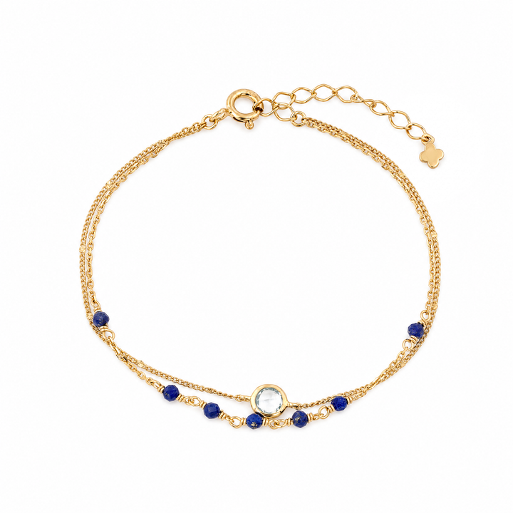 Armband „Duetto“ mit himmelblauem Topas und Lapislazuli, Sterling Silber vergoldet
