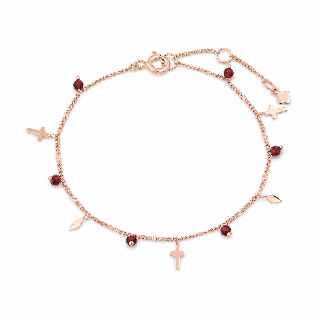 Armband "Milagro" mit Granat, rosévergoldetes Sterling Silber