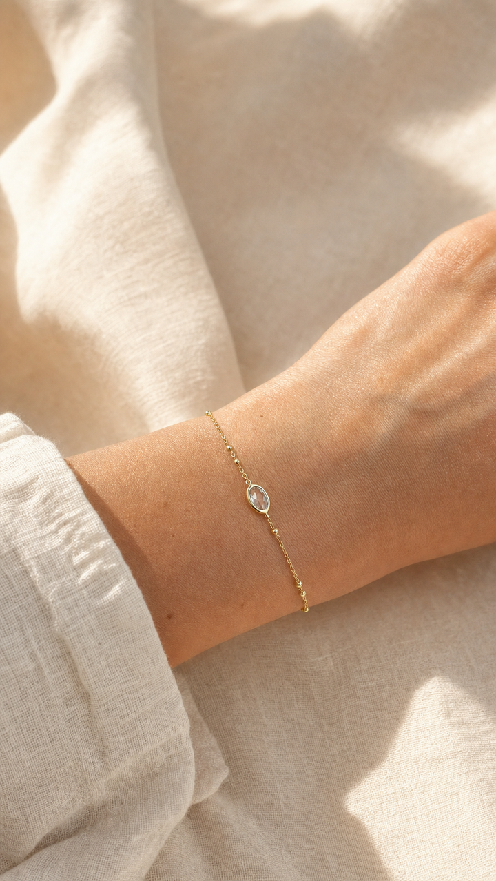 Armband "Tesoro" mit blauem Topas, vergoldetes Sterling Silber – Detailansicht