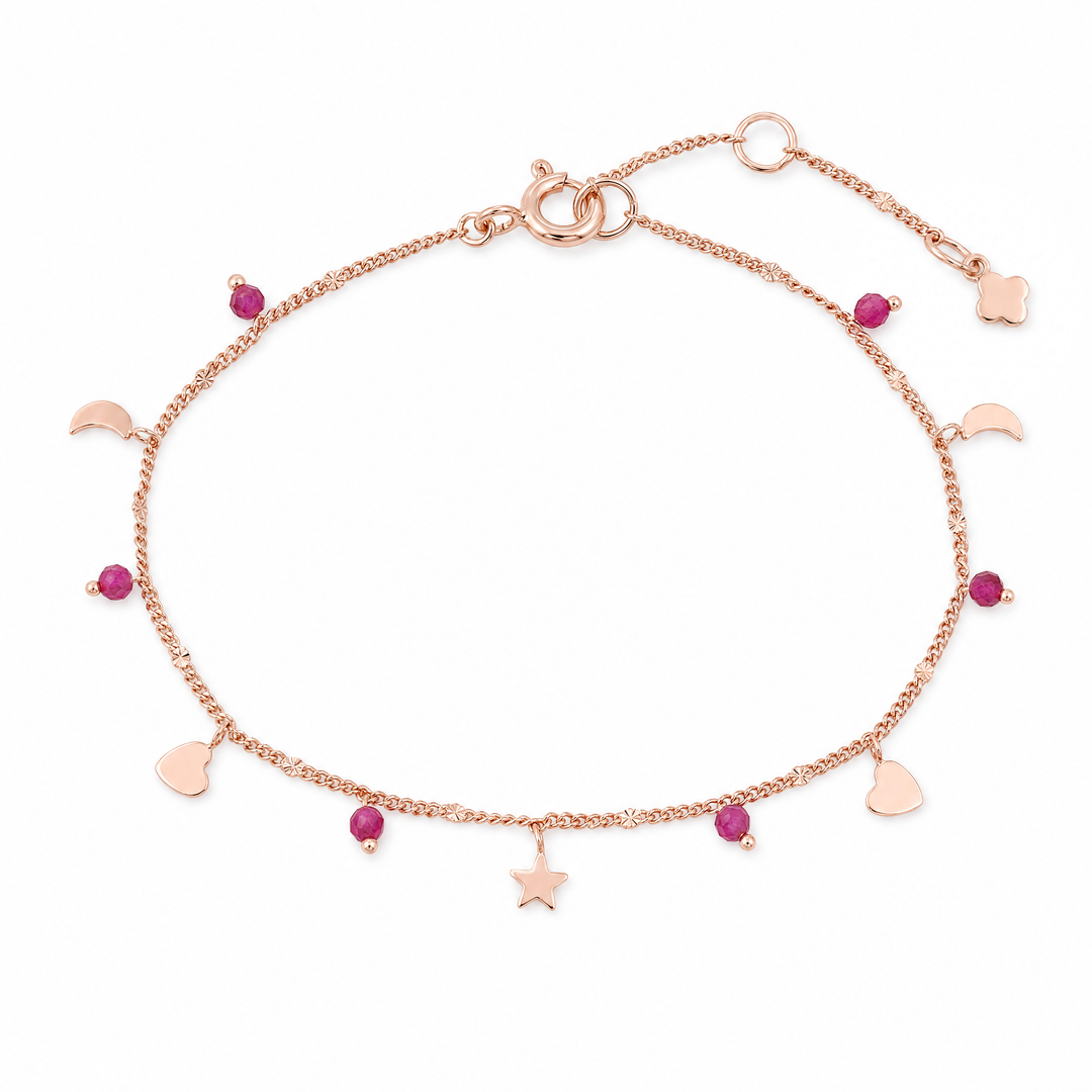 Armband "Cielo" mit synthetischem Rubin, rosévergoldetes Sterling Silber